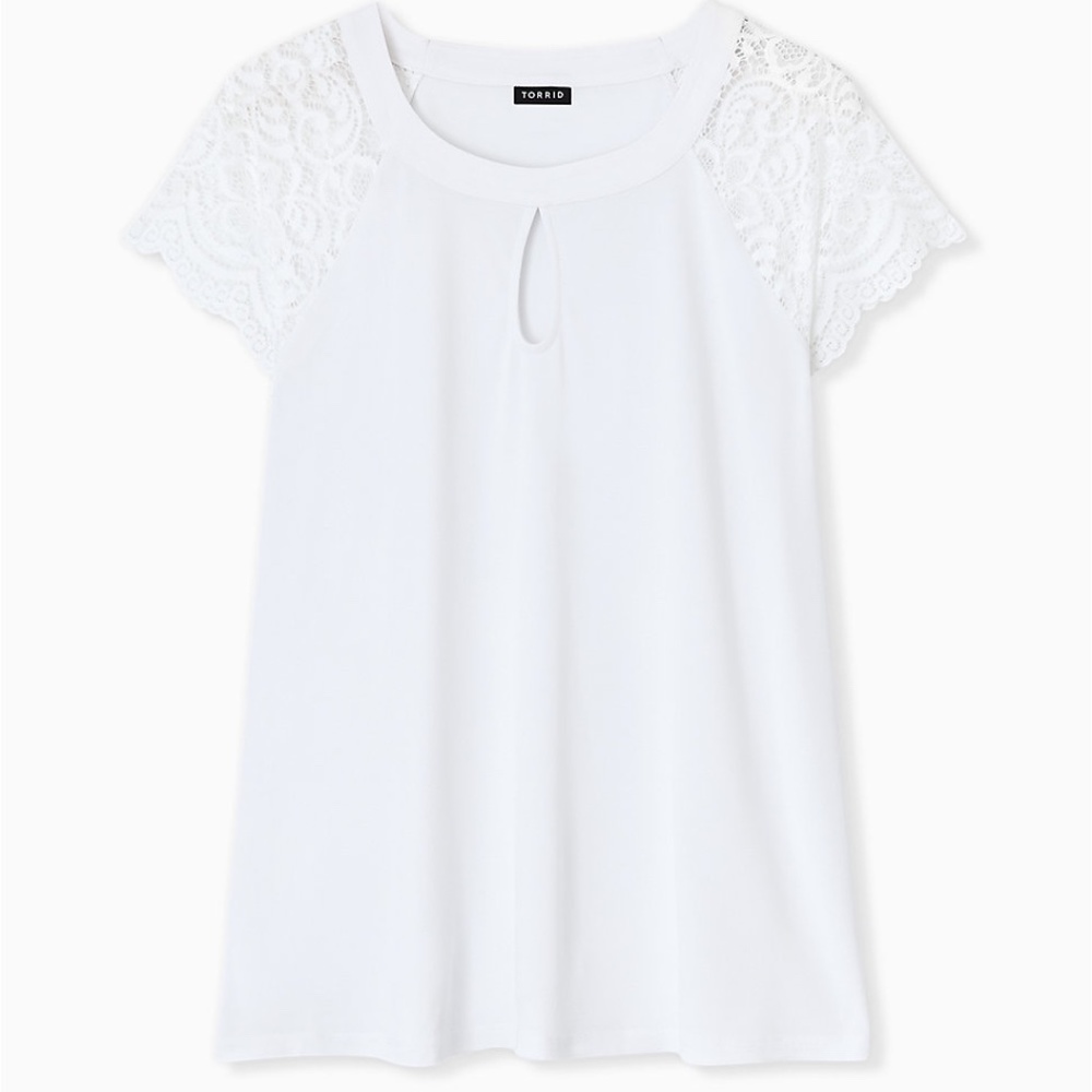 Torrid White Studio Knit Lace Sleeve Top Blouse